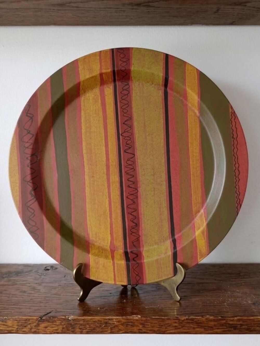 Broyhill Home Solutions Wooden Decorative Tray 12" Striped Boho African Jungle
